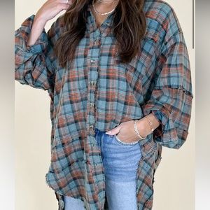 Talulah Stone Cliff Plaid Tunic - Vintage Teal M